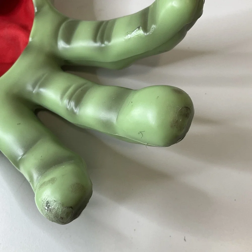 Vtg Talking Frankenstein Gemmy Trick Or Treat Plastic Hand‎ Grab Red Satin Bag